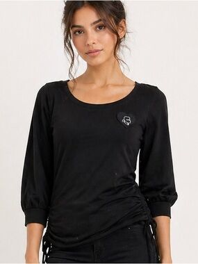 5098. New Karl Lagerfeld Black Scoop Neck Ruched-Side Top